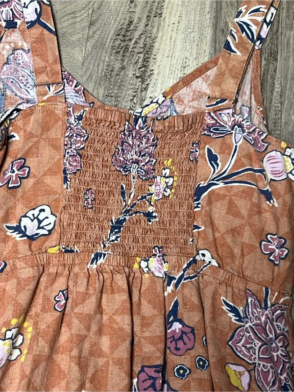 Sonoma Linen Blend Tiered Maxi Dress S Smocked Back Orange Floral - Image 5
