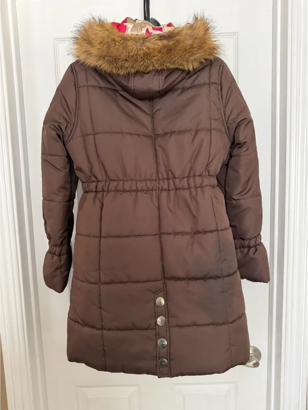 KC Collections brown puffer coat with faux fur hood - Image 7