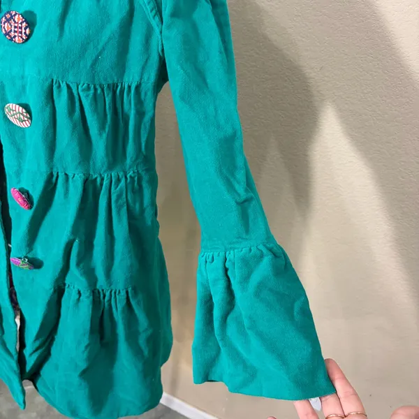 Whimsical vibrant green Judith March coat Measure Like Small Satin lined Boho - Image 5