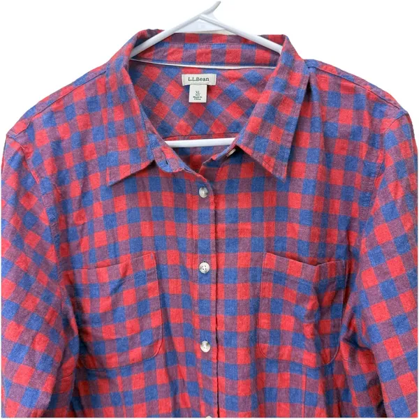LL Bean Womens Red‎ Blue Plaid Flannel Button Front Shirt Size XL - Image 3