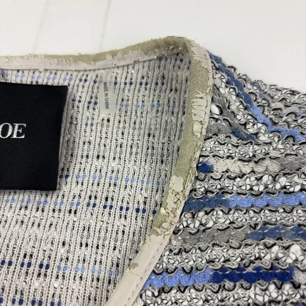 NIC+ZOE Jacket Womens Petite Medium Gray Blue Knit Full Zip Fringe Pockets - Image 2