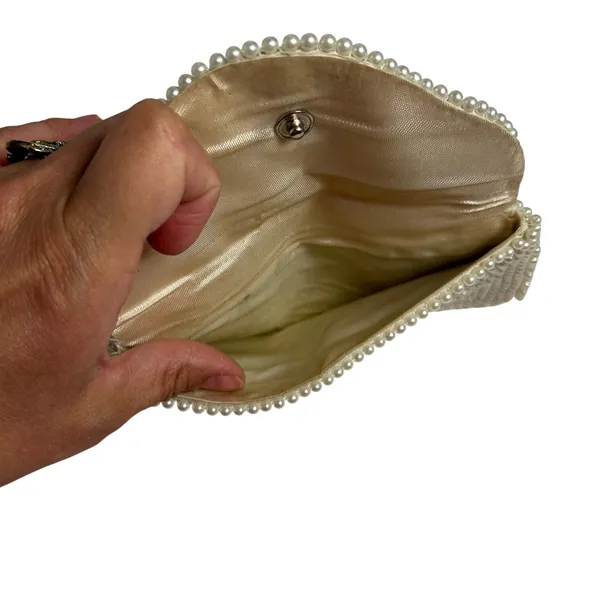 VTG 50s Pearl Beaded Clutch Japan White Evening Bag Glam Coquette Bridal Wedding - Image 11