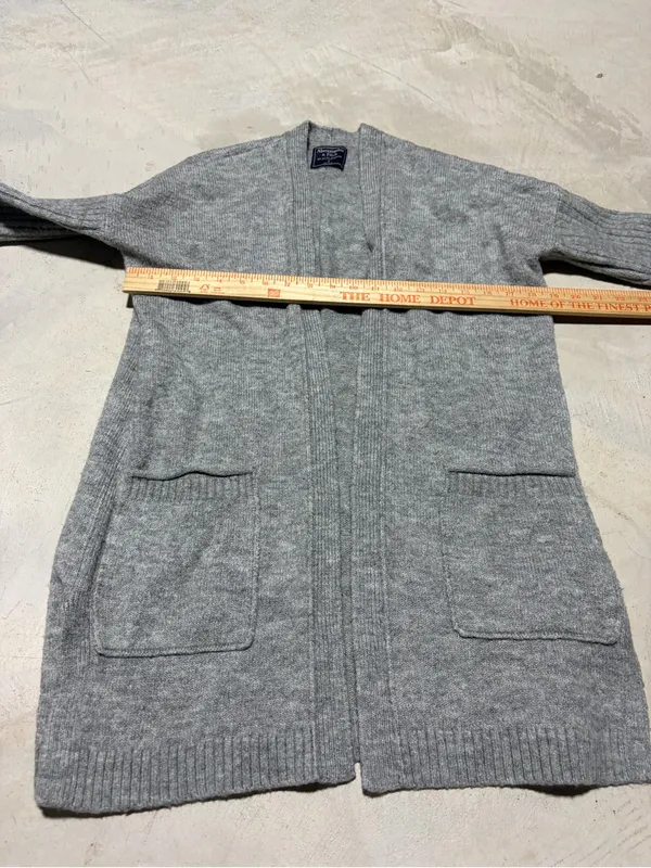 Abercrombie & Fitch Light Gray Open-Front Cardigan small - Image 5