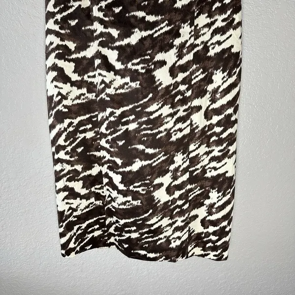 Michael Kors Brown & Cream Abstract‎ Print Bodycon Dress SZ 12 Old Money Chic - Image 5