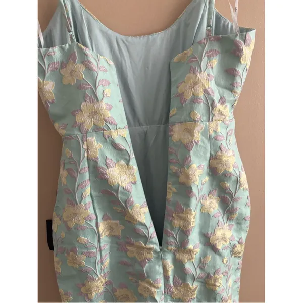Lulus Immaculate Chicness Mint Blue Floral Brocade Midi Dress Size Small NWT - Image 9