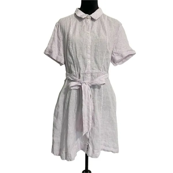 Hill House Size Large Linen The Laura Dress Lilac Stripe $165 - Image 2