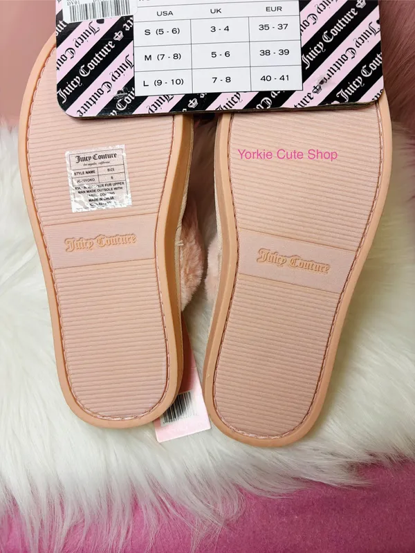 NWT Juicy Couture Coquette Cream/Pink Cherry Slippers - Image 4