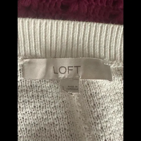 LOFT ivory boatneck textured long sleeve pullover sweater Size Large - Image 5