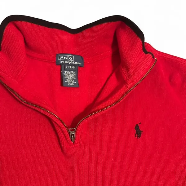Vintage Quarter Zip ✦ Open To All Offers ✦ Bundle Measurements: Used Excellent Condition. No Flaws Boys Polo Ralph Lauren Luxury Jersey Quarter Zip Pullover Red Large 14-16 ——— TAGS ——— #Sweater #RalphLauren #PoloRalphLauren #Red #Luxury - Image 3