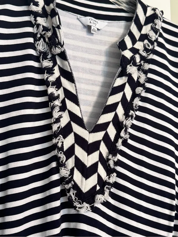NWOT Crown & Ivy Navy White Stripe Pineapple Cayo Coco Summer Coastal Dress XL - Image 3