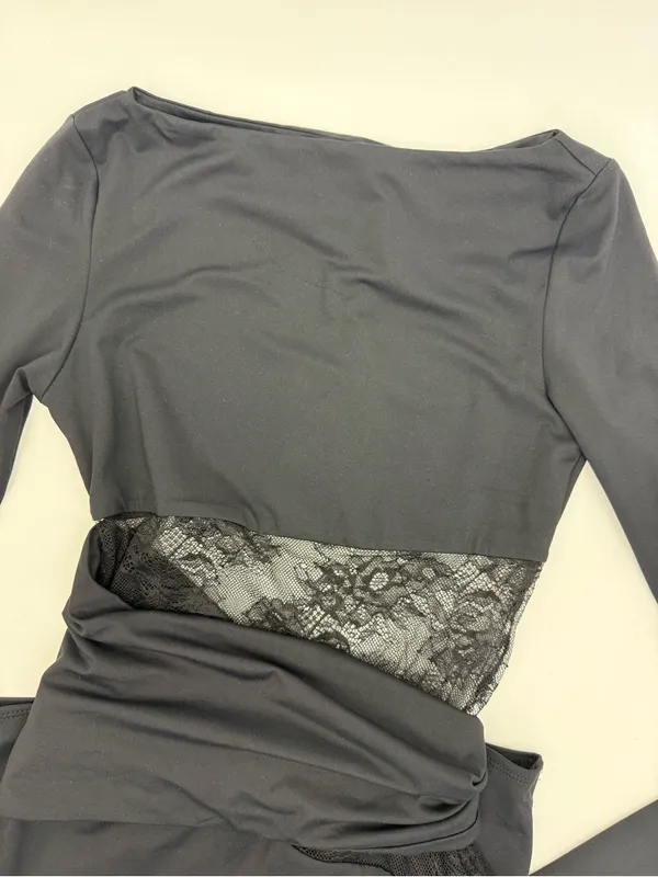 Peppermayo Echo Long Sleeve Mini Dress Black Lace - Image 6