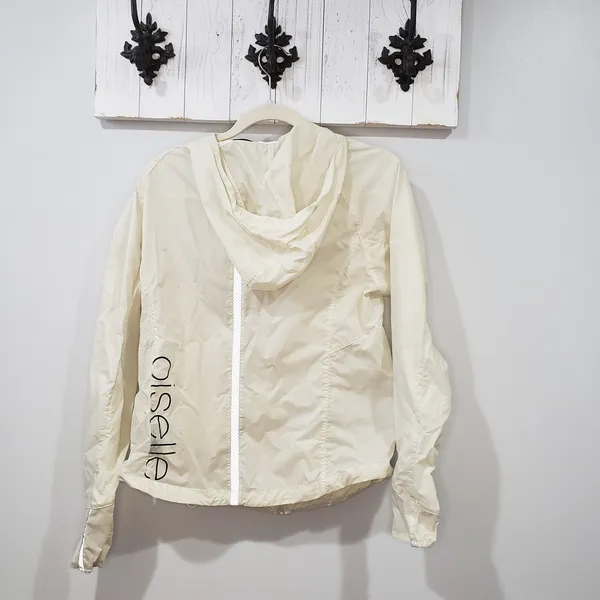Oiselle Windbreaker Jacket Reflective Running Cream M Lightweight - Image 2