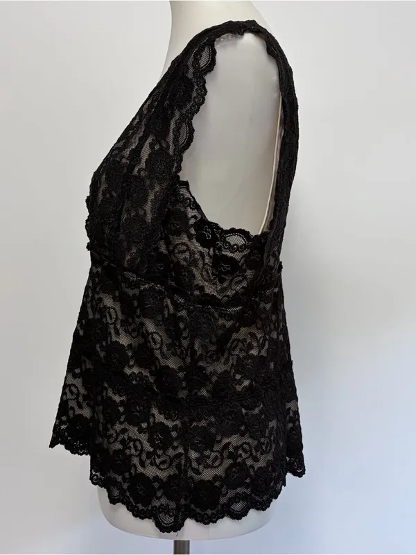 George XLarge Y2K Black Lace Camisole V Neck Stretch Tank Top Romantic Feminine - Image 3