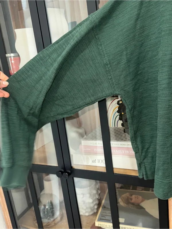 Aerie forest green long sleeve cropped tee pullover ribbed pocket ribbed knit - Image 8