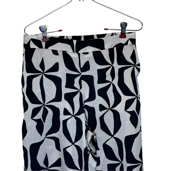 Zara Womens Pants Geometric Wide Leg Trouser White Black Boho Eclectic Small - Image 2