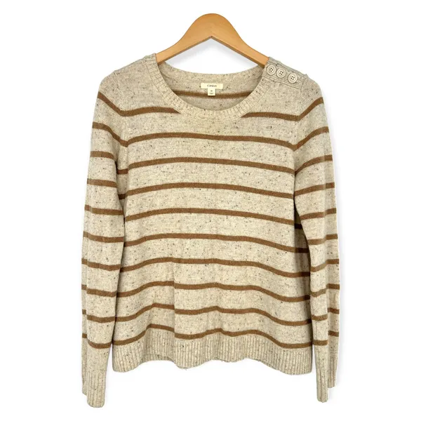 Caslon M Wool Blend Beige Tan Stripe Long Sleeve Crew Neck Sweater Knit Pullover - Image 4