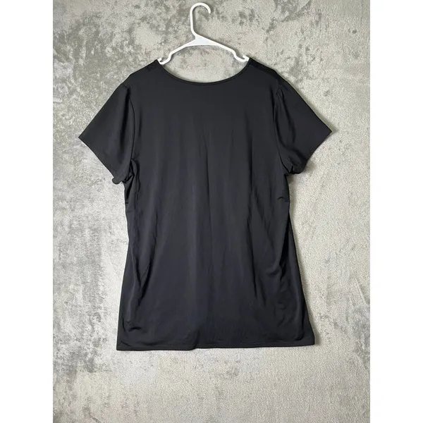 Ruby Ribbon XL Black V Neck Lace Trim Short Sleeve Top Stretch Blouse - Image 3