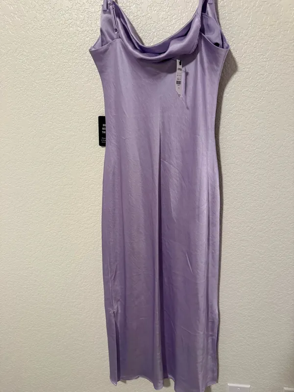 EXPRESS Purple Cowl Neck Satin Slip Dress - Image 4