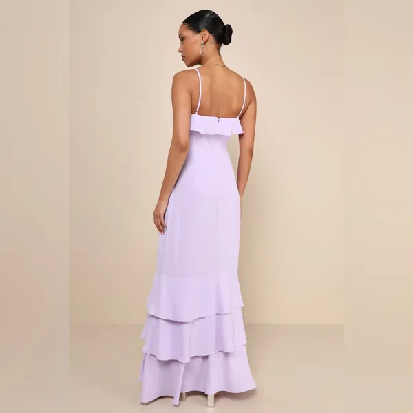 LULU’S Lively Evenings Lavender Sleeveless Tiered Maxi Dress - Image 4