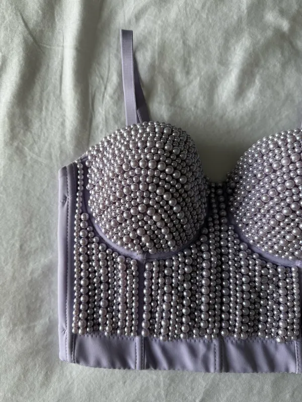 Light Purple Pearl Beaded Bustier Crop Top Size XS - Image 2