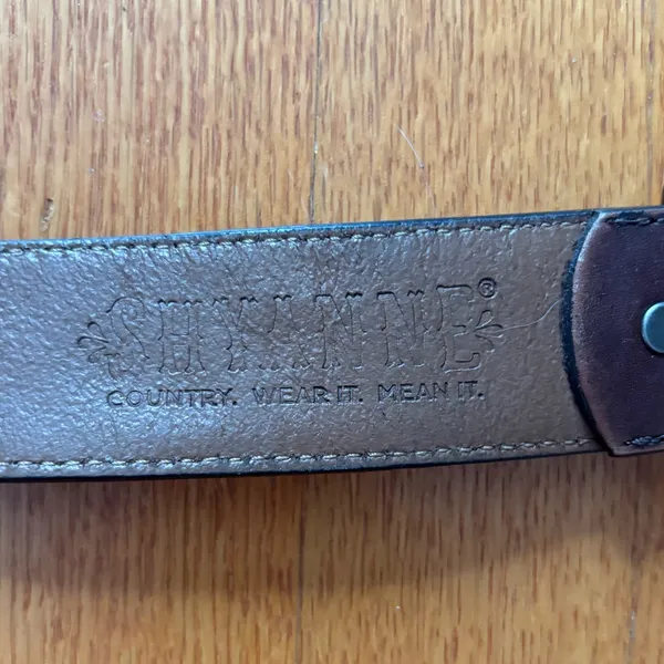 Shyanne Brown Leather Embroidered Belt Rose Gold Details XL Etched Flower - Image 7