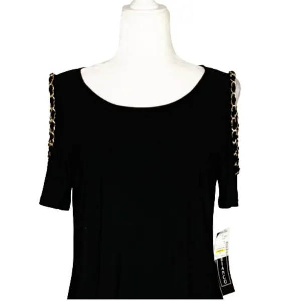Coco Bianco Top Black Cold Shoulder Gold Chain Strap Detail Top Size Medium NEW - Image 4