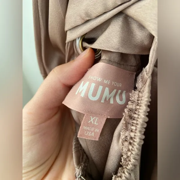 Show Me Your MuMu Taupe Satin Maxi Dress with Ruffle Hem - Image 10