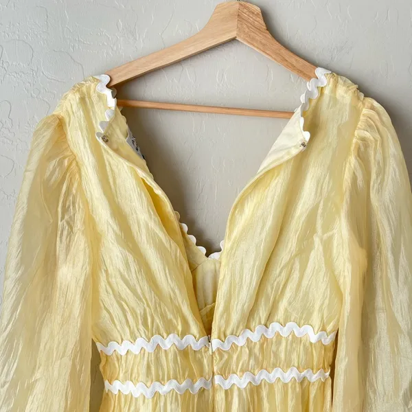 Hello Molly long sleeve sheer mini dress yellow large 8 NWT - Image 5