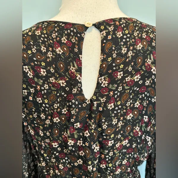 Lara Guidotti Anthropologie Floral silk blend sheer long sleeve dress size M - Image 6