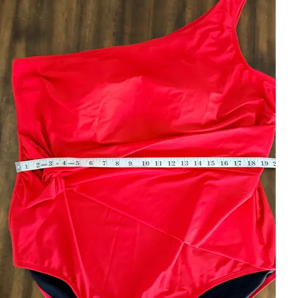 Coastal‎ Blue Womens 3X Red One Shoulder Side Tie Ruched One Piece Swimsuit - Image 11