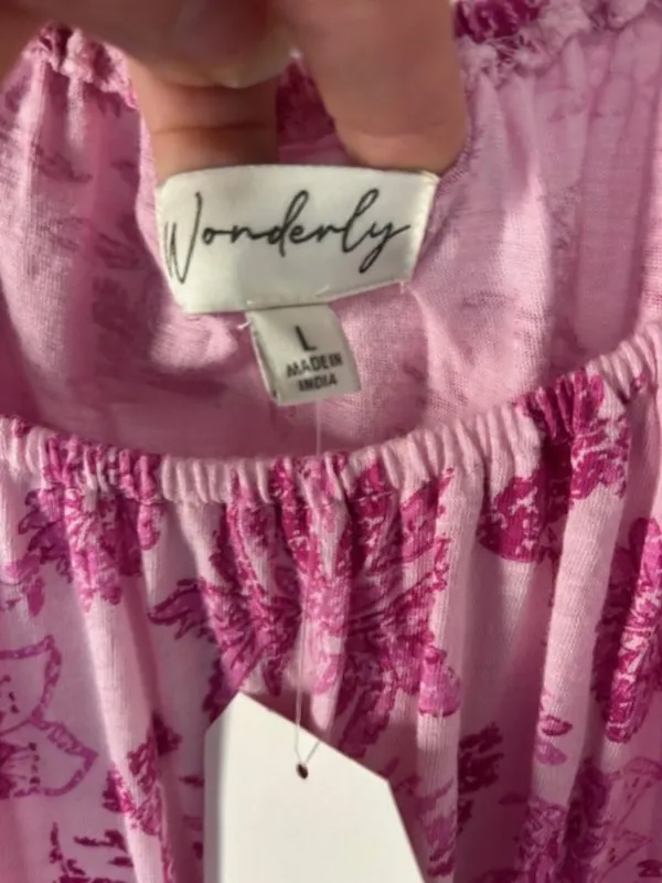Wonderly NWT L Pink Floral Long Sleeve Peasant Top On Off Shoulder Boho Flowy - Image 7