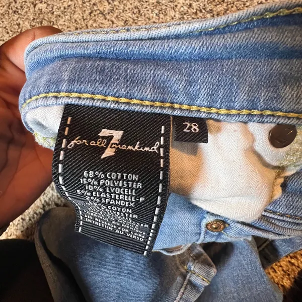 7 For All Mankind High Waist Skinny Distressed Jeans Light Wash‎ Blue Size 28 - Image 4