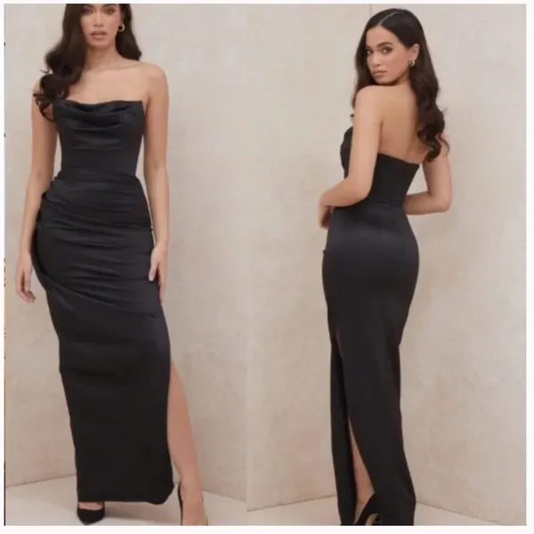 House‎ of CB L D-DD Adrienne black satin strapless corset maxi dress NWOT - Image 13