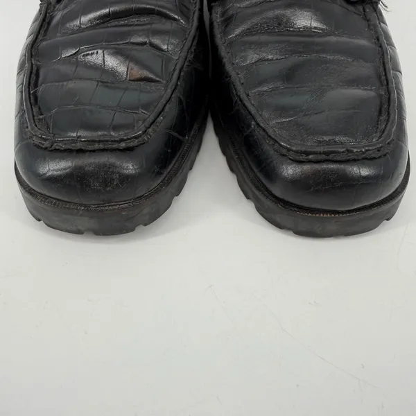 Ralph Lauren‎ Veronique Black Croc Embossed Leather Loafers RL Logo Size 9B - Image 3