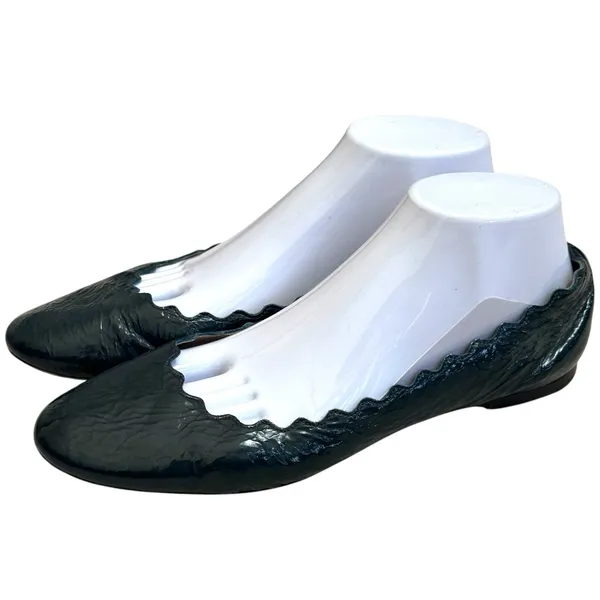 Chloé Lauren Scalloped Ballet Flats Deep Teal Patent Leather‎ EU 40 US 9.5 - Image 2