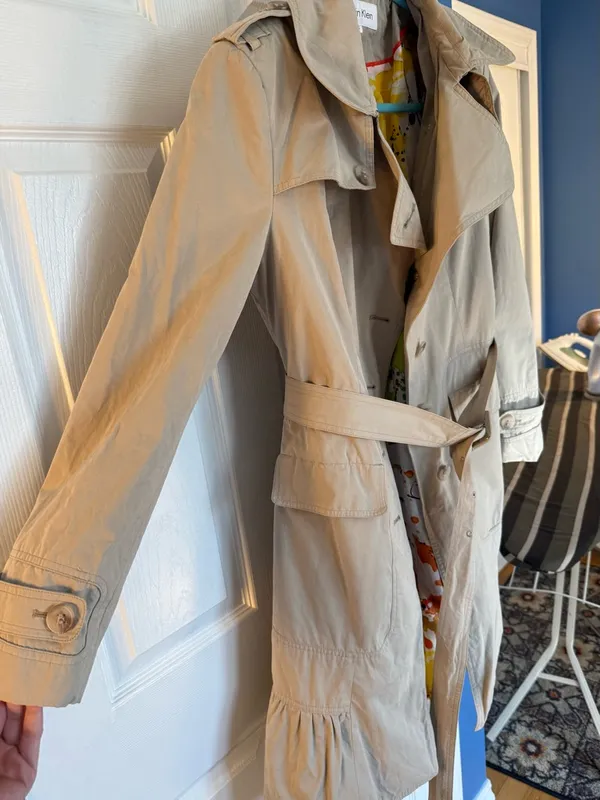 Calvin Klein Khaki Beige Trench Coat with Belt - Image 2