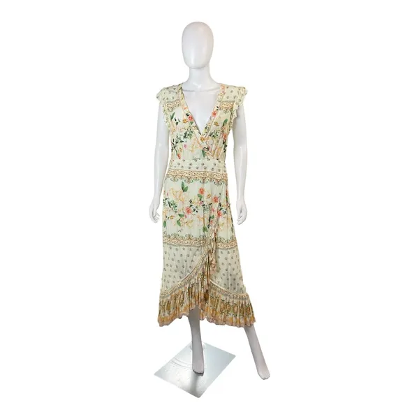 Farm Rio Anthropologie Floral Ruffle Trim Wrap‎ Maxi Dress Bohemian Cottagecore - Image 4