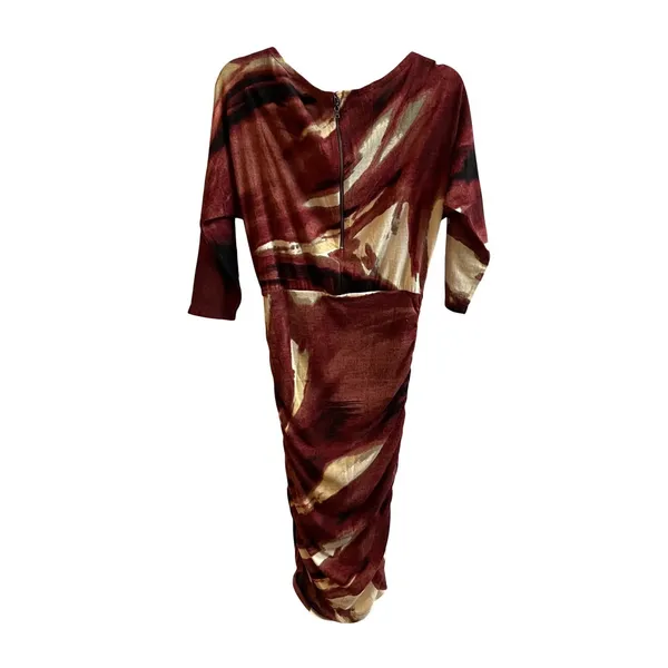 Alice + Olivia Dress Wmn M Burgundy Abstract Ruched Dolman Midi Artistic Modern - Image 5