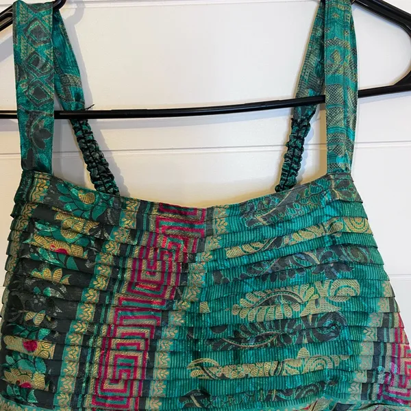 Elegant Teal and Purple Mini Dress Made In India Swami Gear Size L/XL Boho - Image 3