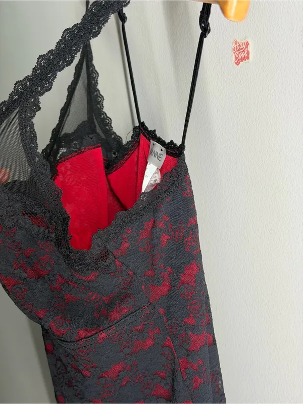 Y2K Arianne Black Red Lace Slip Dress Whimsigoth Dark Romantic Goth Femme Fatale - Image 6