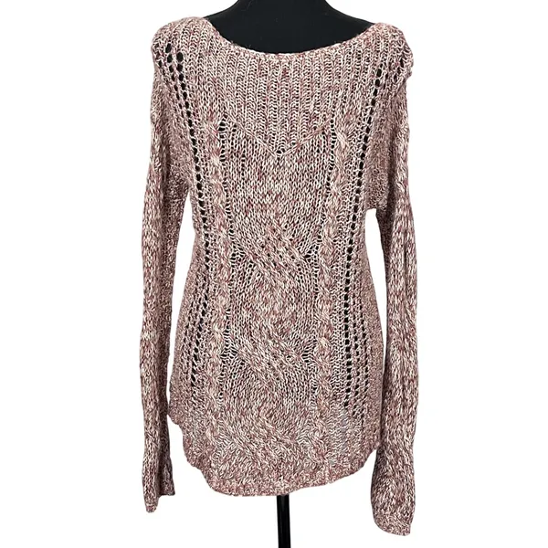 Free People Open Cable Knit Sweater Womens Small Pullover Cotton Linen Boho Pink - Image 4
