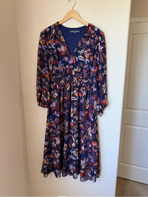 Julia Jordan Floral Print Long Sleeve Midi Dress in Purple Multi Size 4 - Image 2