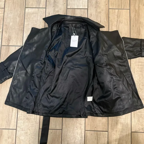 Faux Leather Jacket Pu Leather Coat Trench Parka Fall Coat Motorcycle Jacket Black Size XS - Image 9