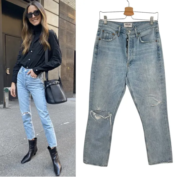 Agolde‎ Riley High Rise Straight Crop Jeans Denim Shatter Wash Blue Size 27 - Image 2
