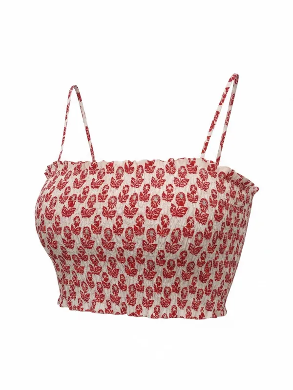 Roller Rabbit Pink Red Floral Smocked Crop Cami - Image 2