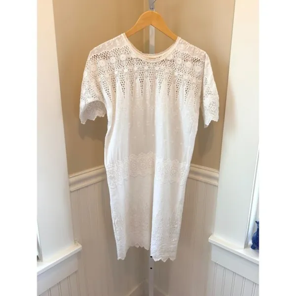 Ulla Johnson Viola White Cotton Lace Embroidered Crew Neck Mini Dress Size S 4 - Image 3