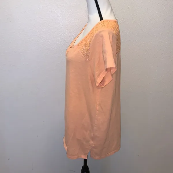 French Laundry peach orange lace keyhole front short sleeve shirt - Image 4