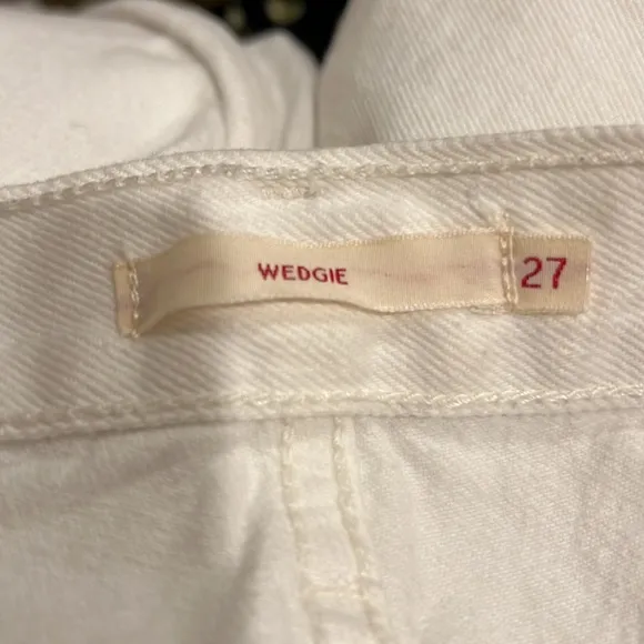 Levi’s‎ wedgie straight size 27 white button fly denim distressed raw hem - Image 4
