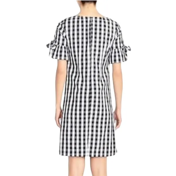 J. Crew Factory‎ NWT Gingham Dress V-Neck Tie Sleeve Black White Size S - Image 2