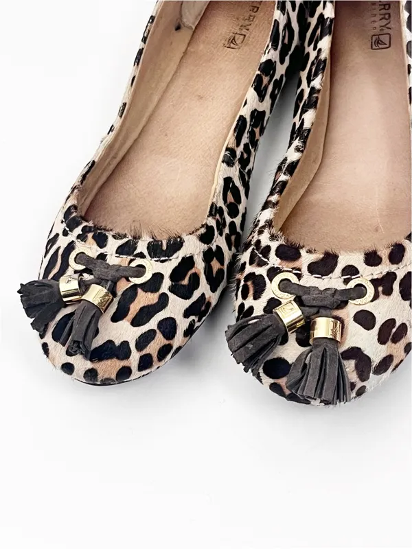 SPERRY Leather Animal Print Tassel Ballet Flats Size 7M Casual Boho Safari - Image 9
